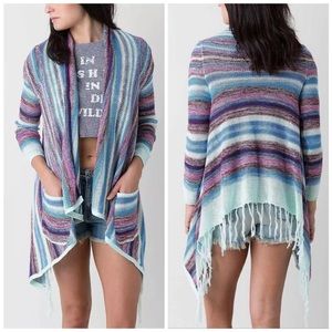 Billabong Loosen Up Cardigan Fringe Sweater Skylight Size M purple ~ Grannycore